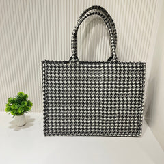 Houndstooth black- PU Tote bag