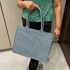 Houndstooth Blue - PU Tote bag