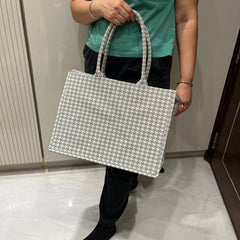 Houndstooth Grey - PU Tote Bag