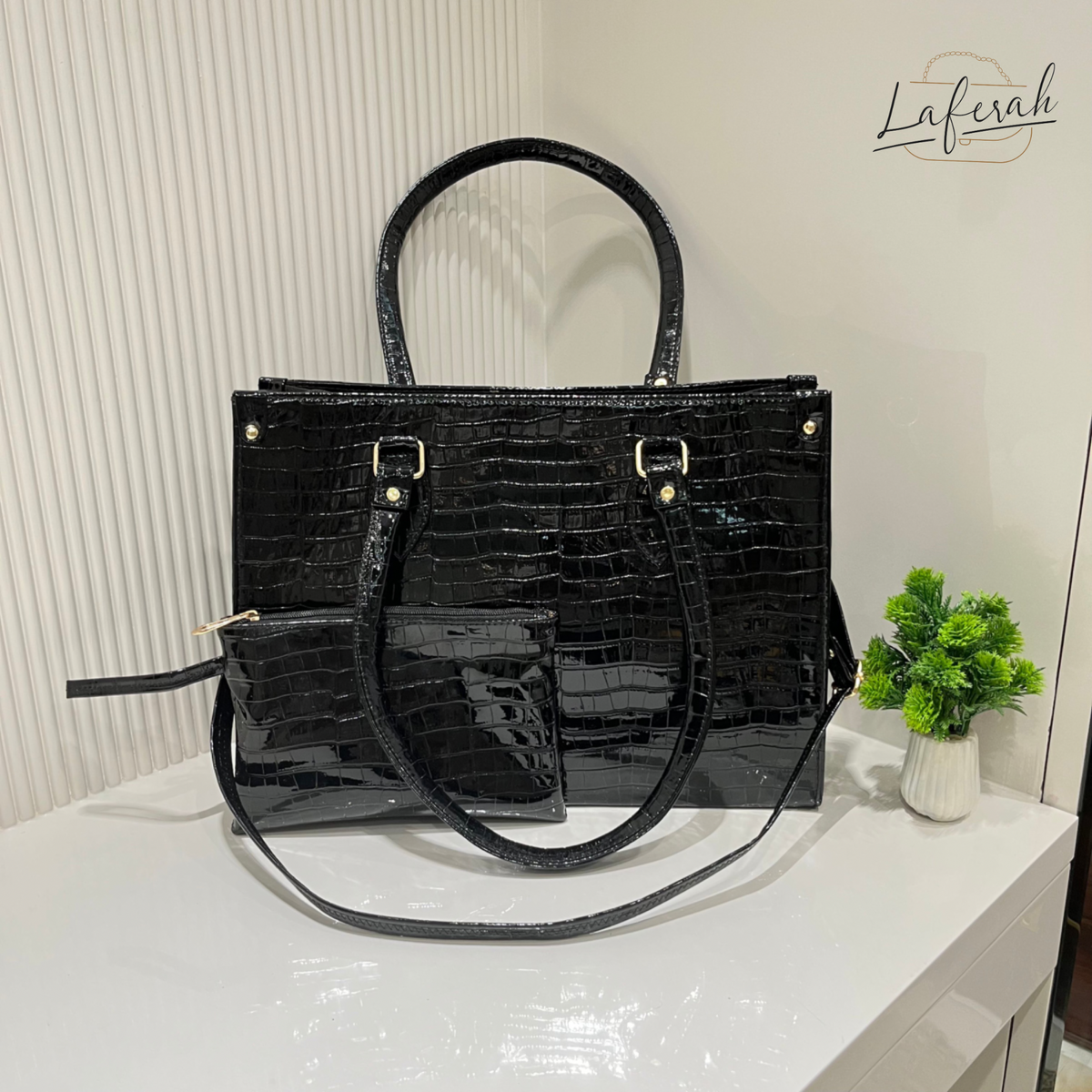 Croco Leather Tote Bag