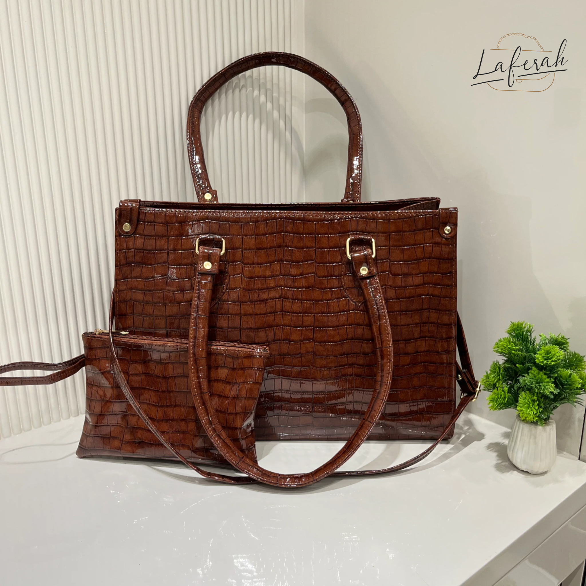 Croco Leather Tote Bag