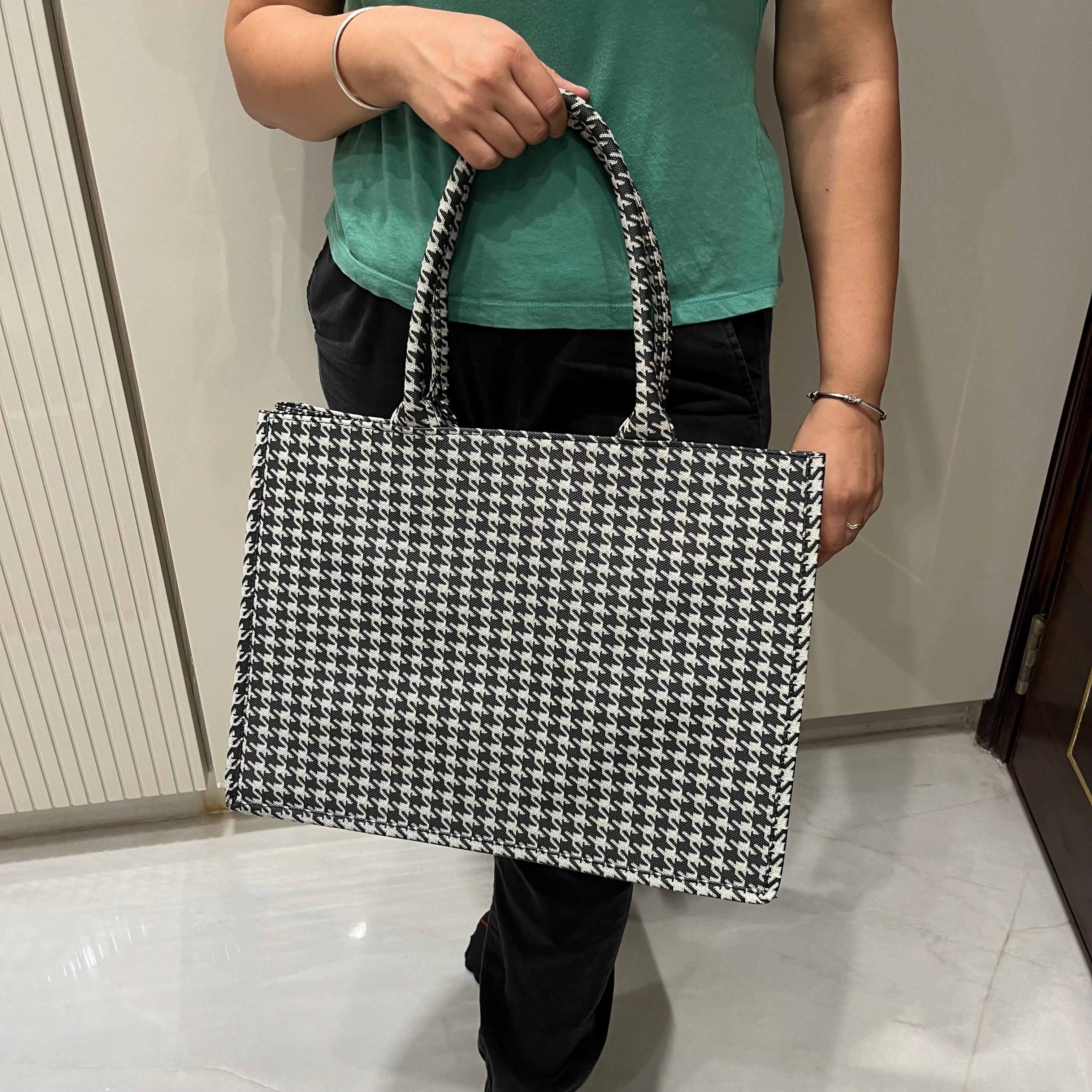 Houndstooth black- PU Tote bag