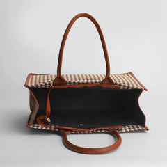 Houndstooth Brown Jute Bag