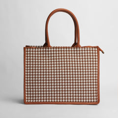 Houndstooth Brown Jute Bag