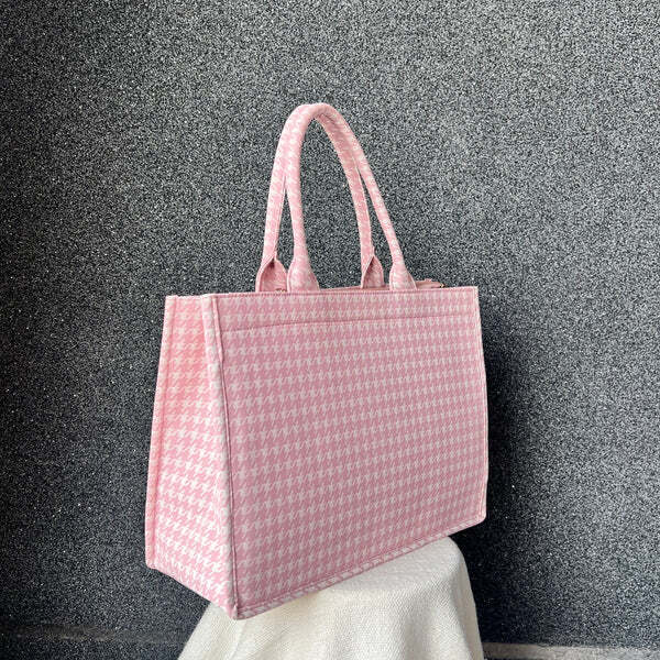 Houndstooth Pink -PU Tote Bag