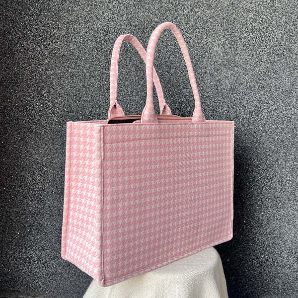 Houndstooth Pink -PU Tote Bag