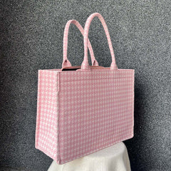 Houndstooth Pink -PU Tote Bag