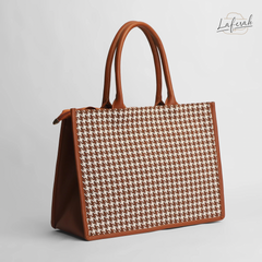 Houndstooth Brown Jute Bag