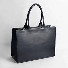 Solid Black -PU Leather Tote Bag