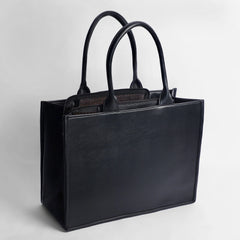 Solid Black -PU Leather Tote Bag