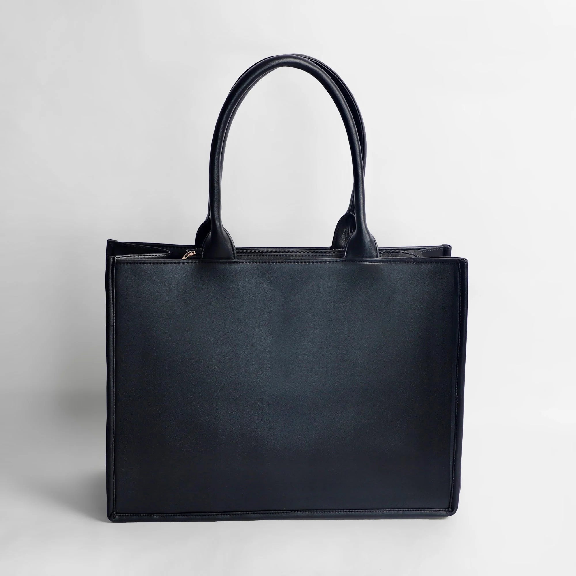 Solid Black -PU Leather Tote Bag