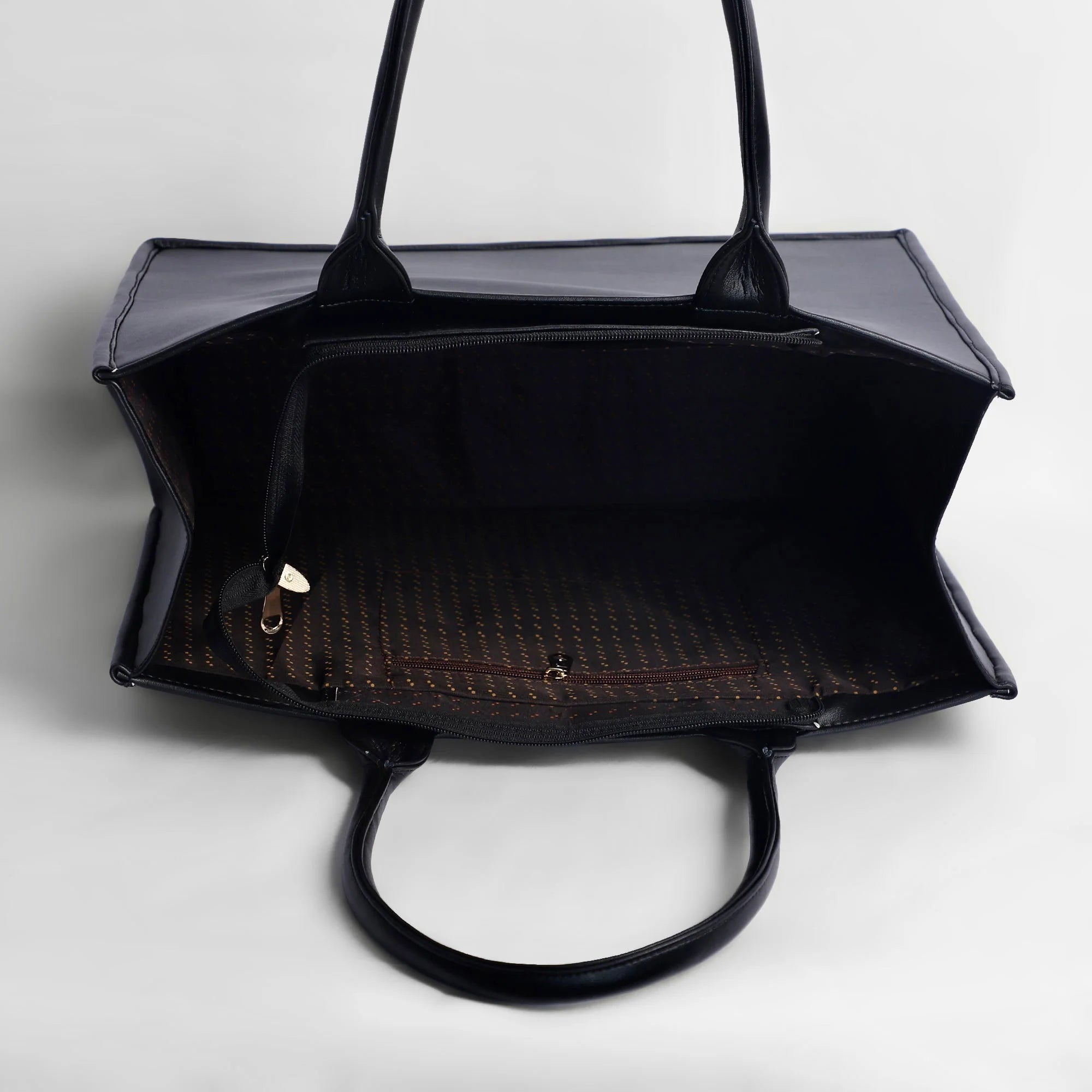 Solid Black -PU Leather Tote Bag